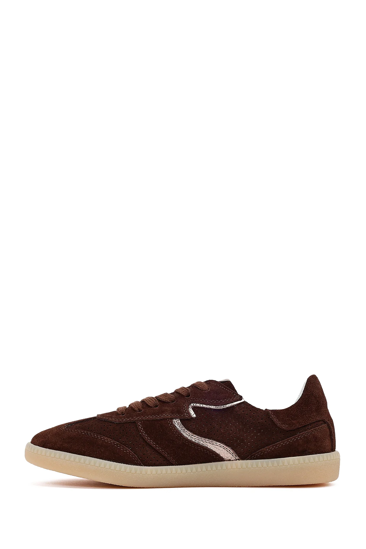 Kadın Kahverengi Bağcıklı Süet Deri Sneaker - Image 3