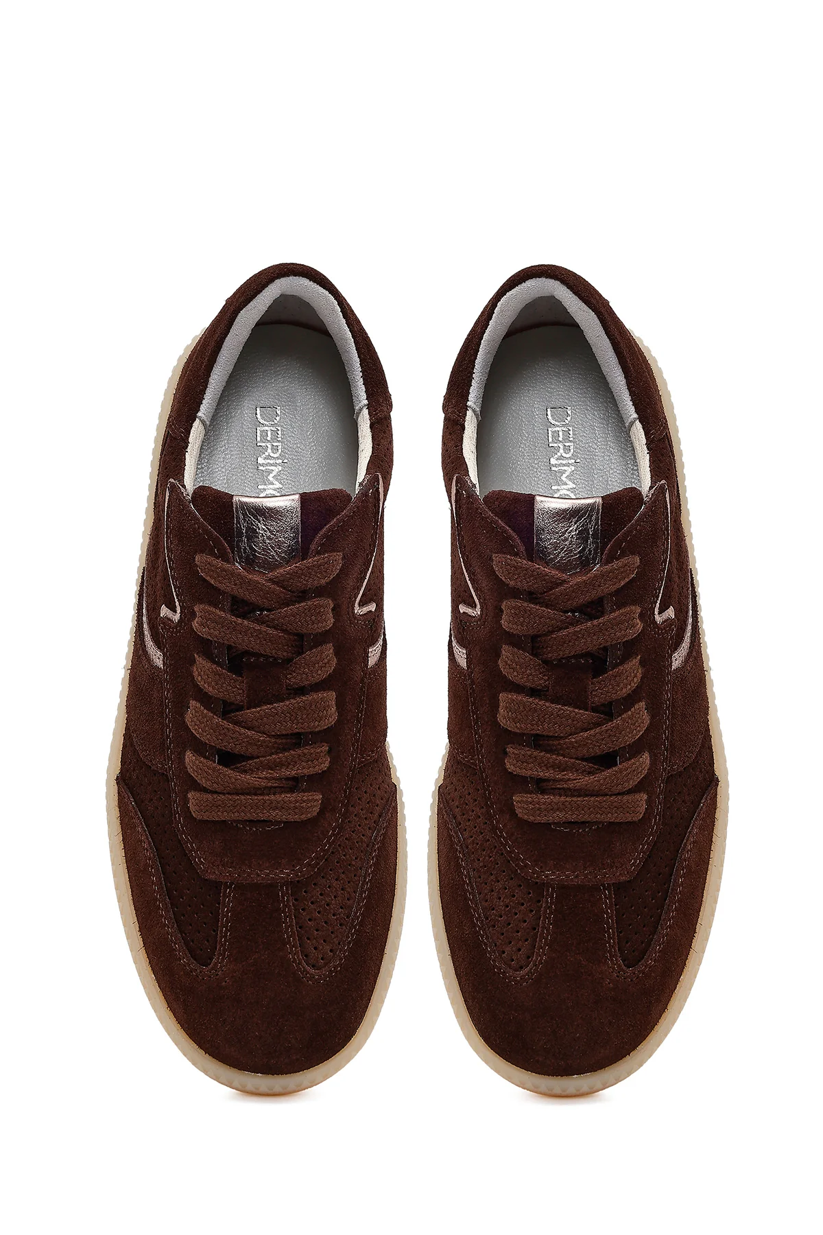 Kadın Kahverengi Bağcıklı Süet Deri Sneaker - Image 4