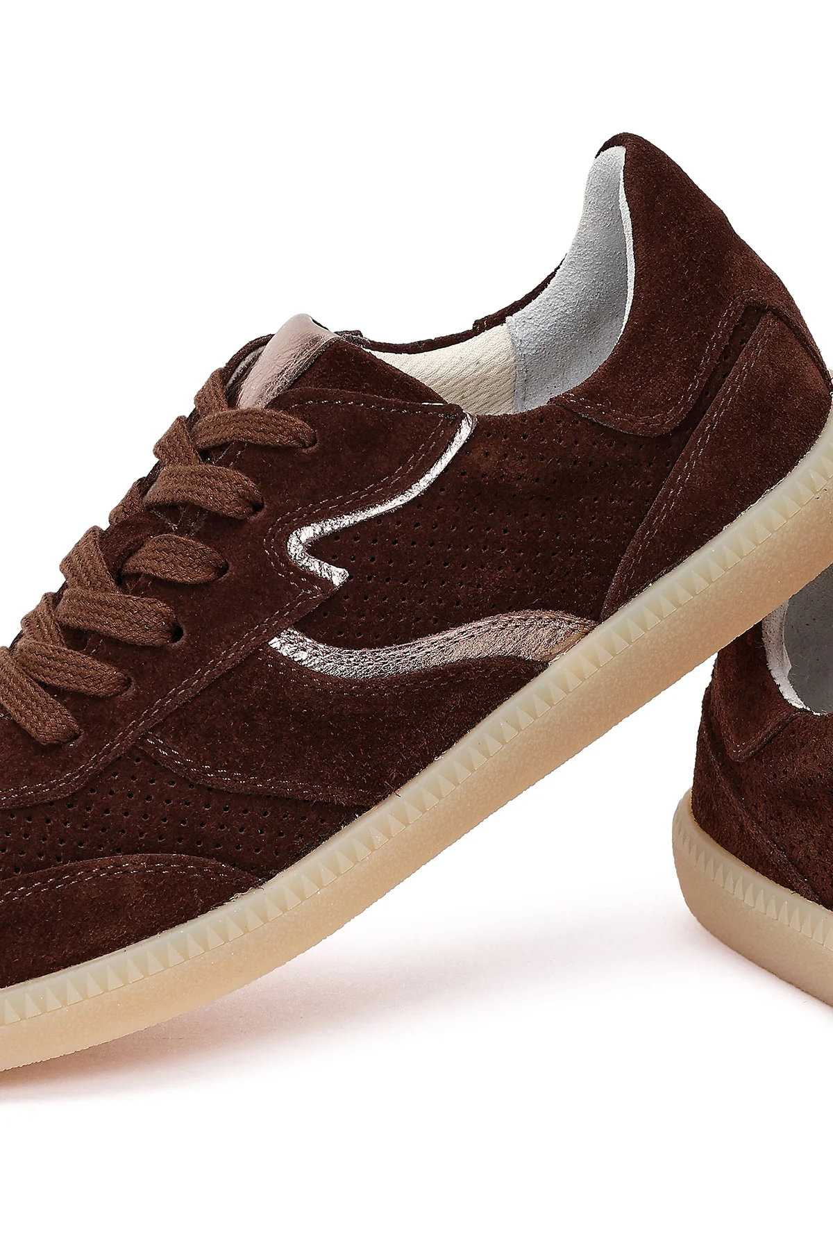 Kadın Kahverengi Bağcıklı Süet Deri Sneaker - Image 9