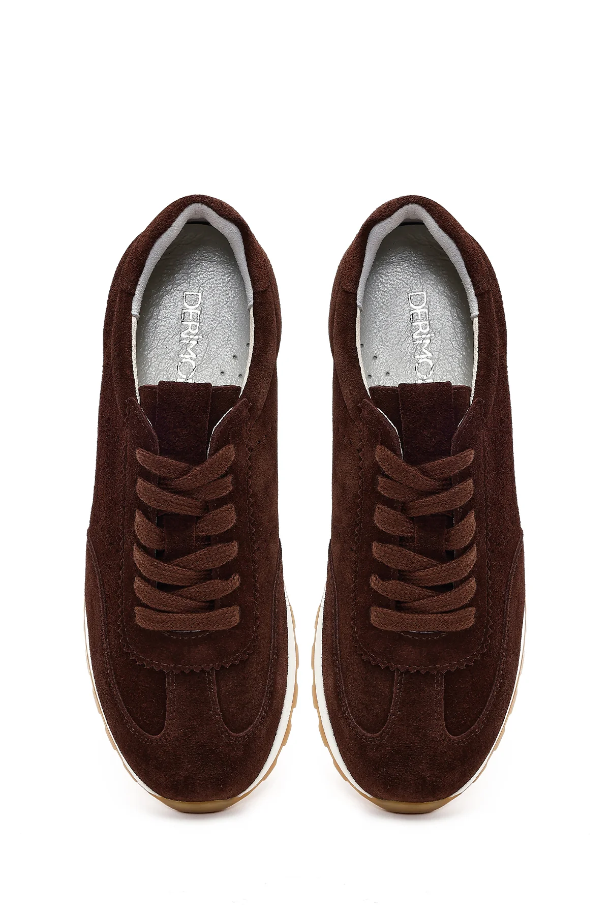 Kadın Kahverengi Bağcıklı Süet Deri Sneaker - Image 4