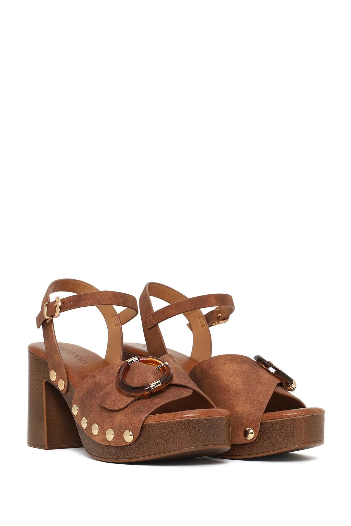 Kadın Kahverengi Bilekten Tokalı Platform Kalın Topuklu Süet Sandalet - Image 2