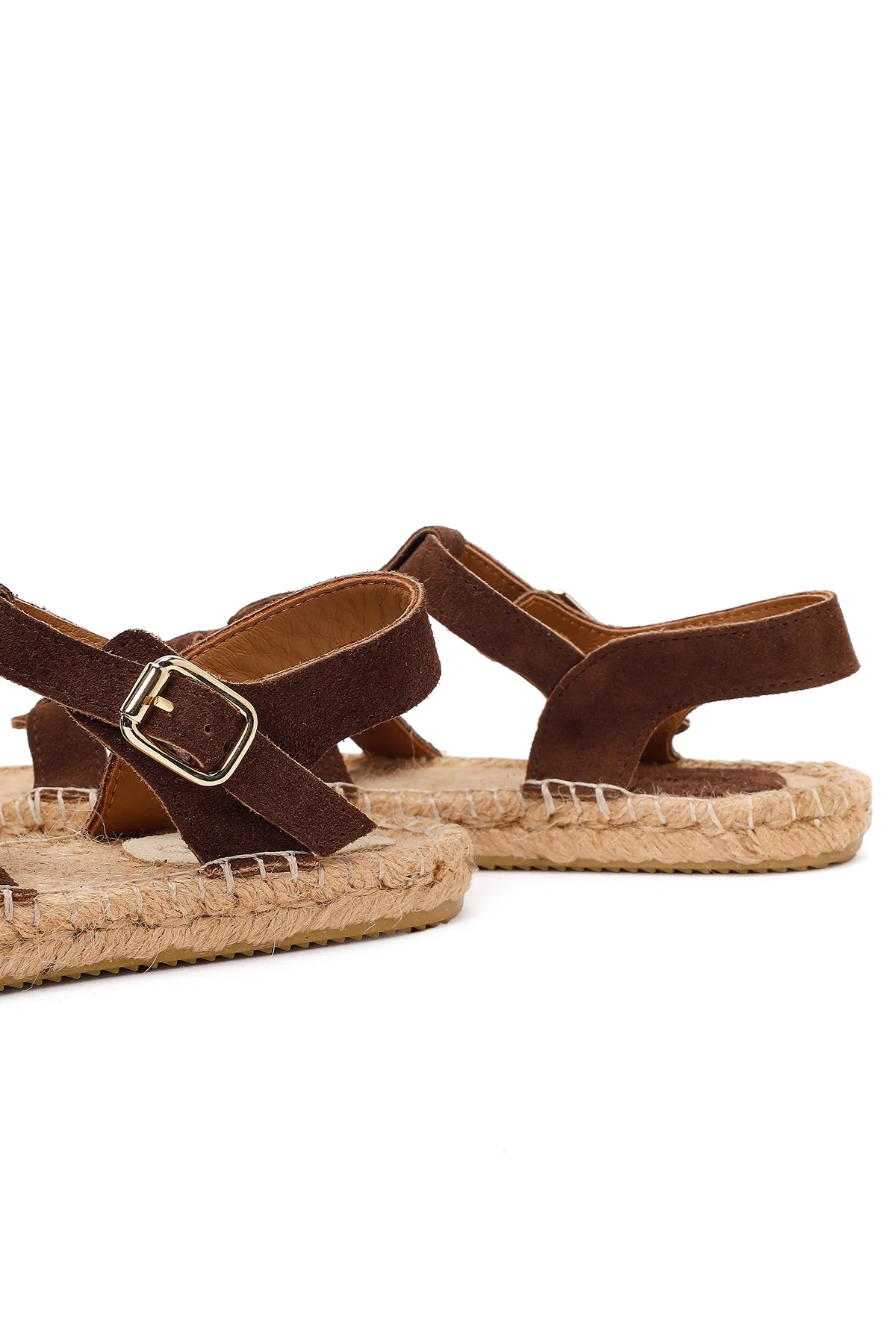 Kadın Kahverengi Bilekten Tokalı Süet Deri Espadril Sandalet - Image 10