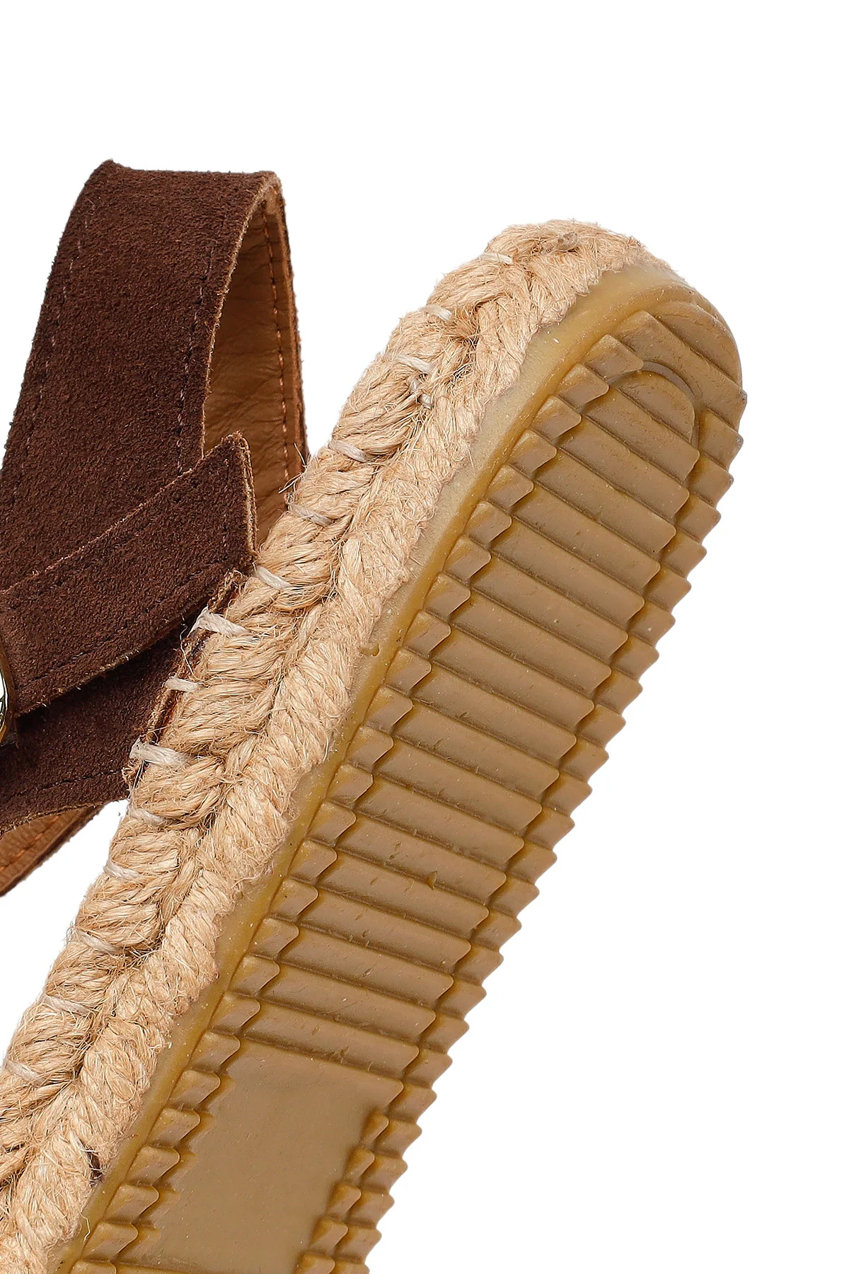 Kadın Kahverengi Bilekten Tokalı Süet Deri Espadril Sandalet - Image 8