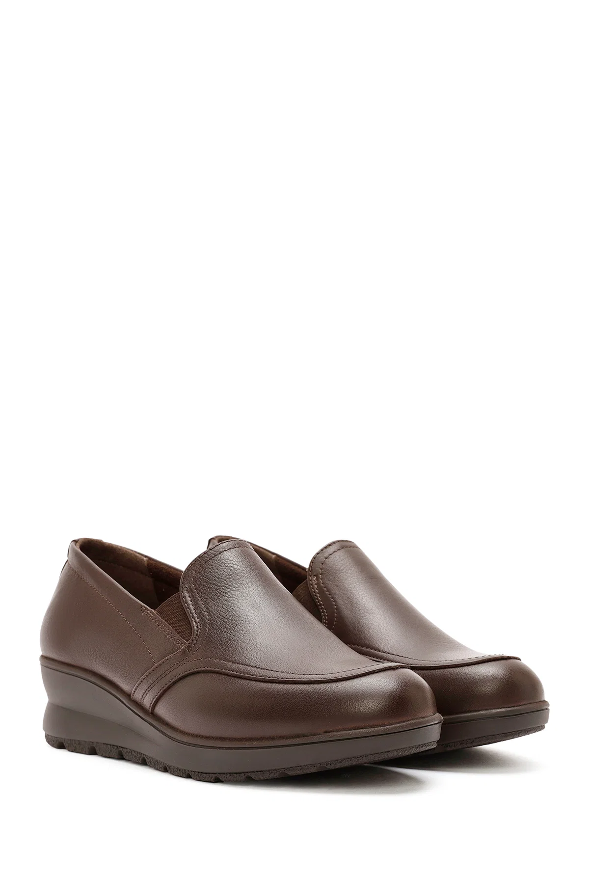 Kadın Kahverengi Dolgu Topuklu Deri Comfort Loafer - Image 3