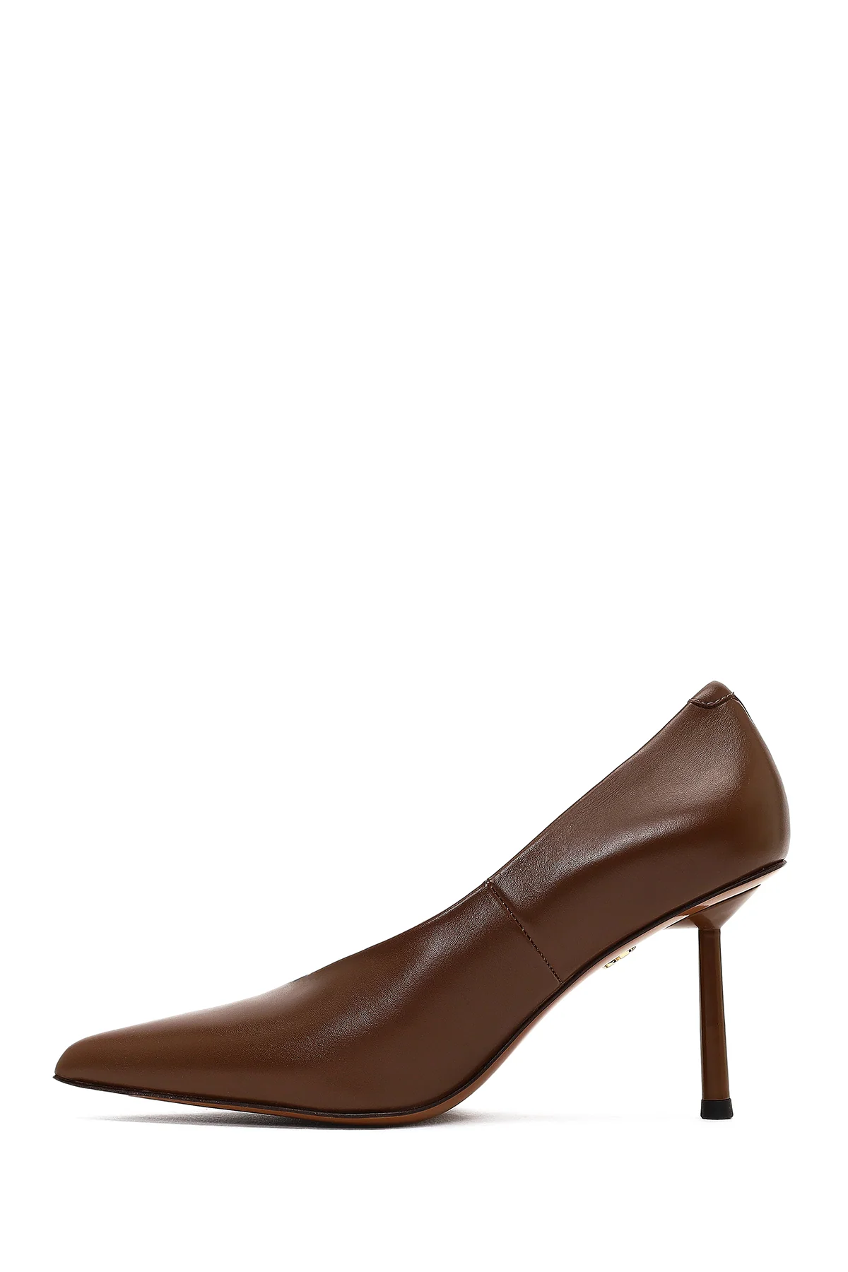Kadın Kahverengi İnce Topuklu Deri Stiletto - Image 4