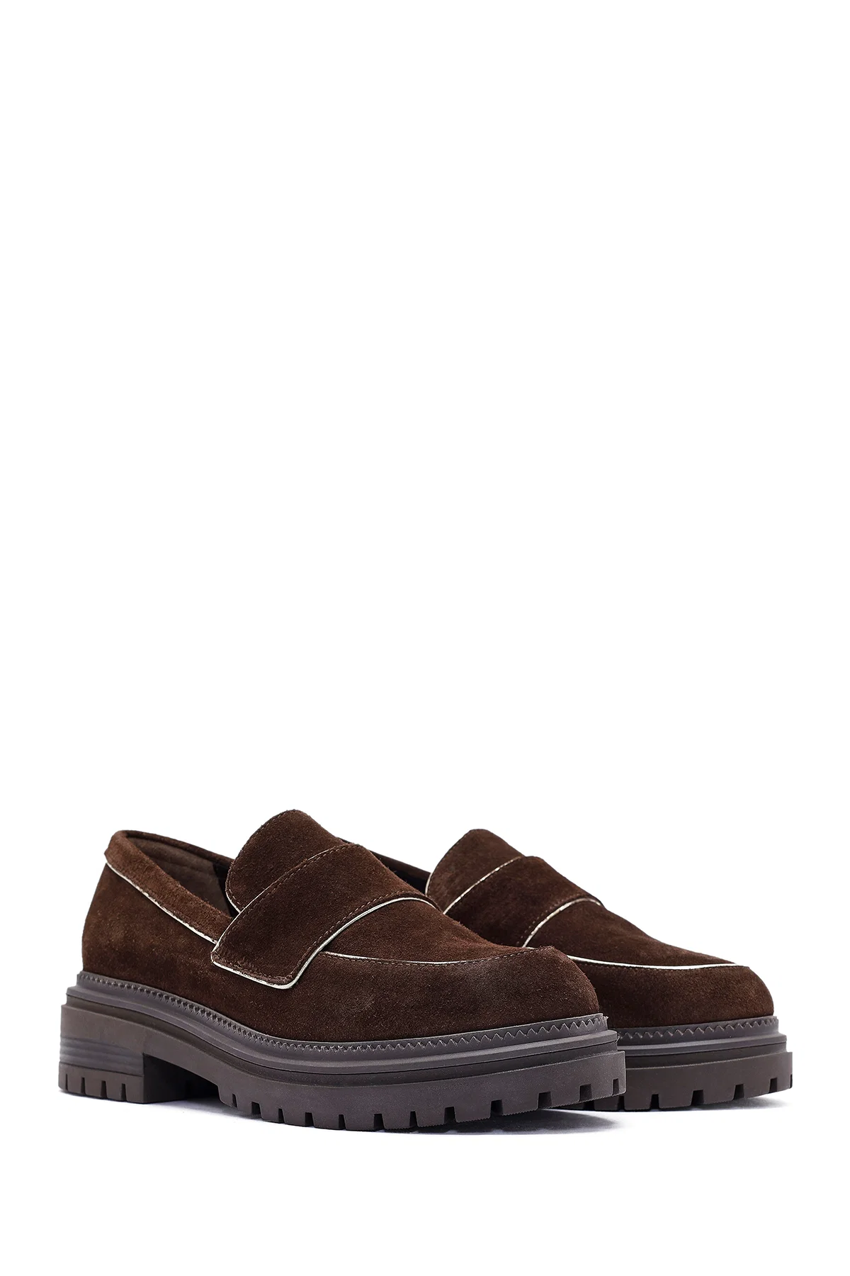 Kadın Kahverengi Kalın Tabanlı Süet Deri Maskülen Loafer - Image 3