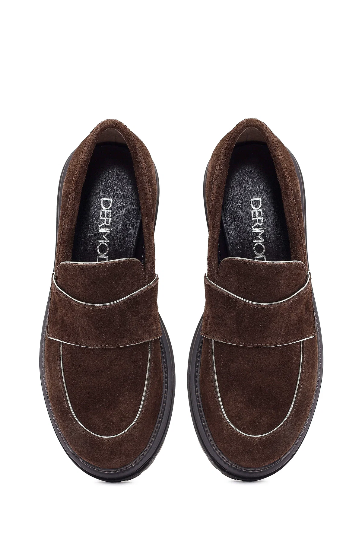 Kadın Kahverengi Kalın Tabanlı Süet Deri Maskülen Loafer - Image 7