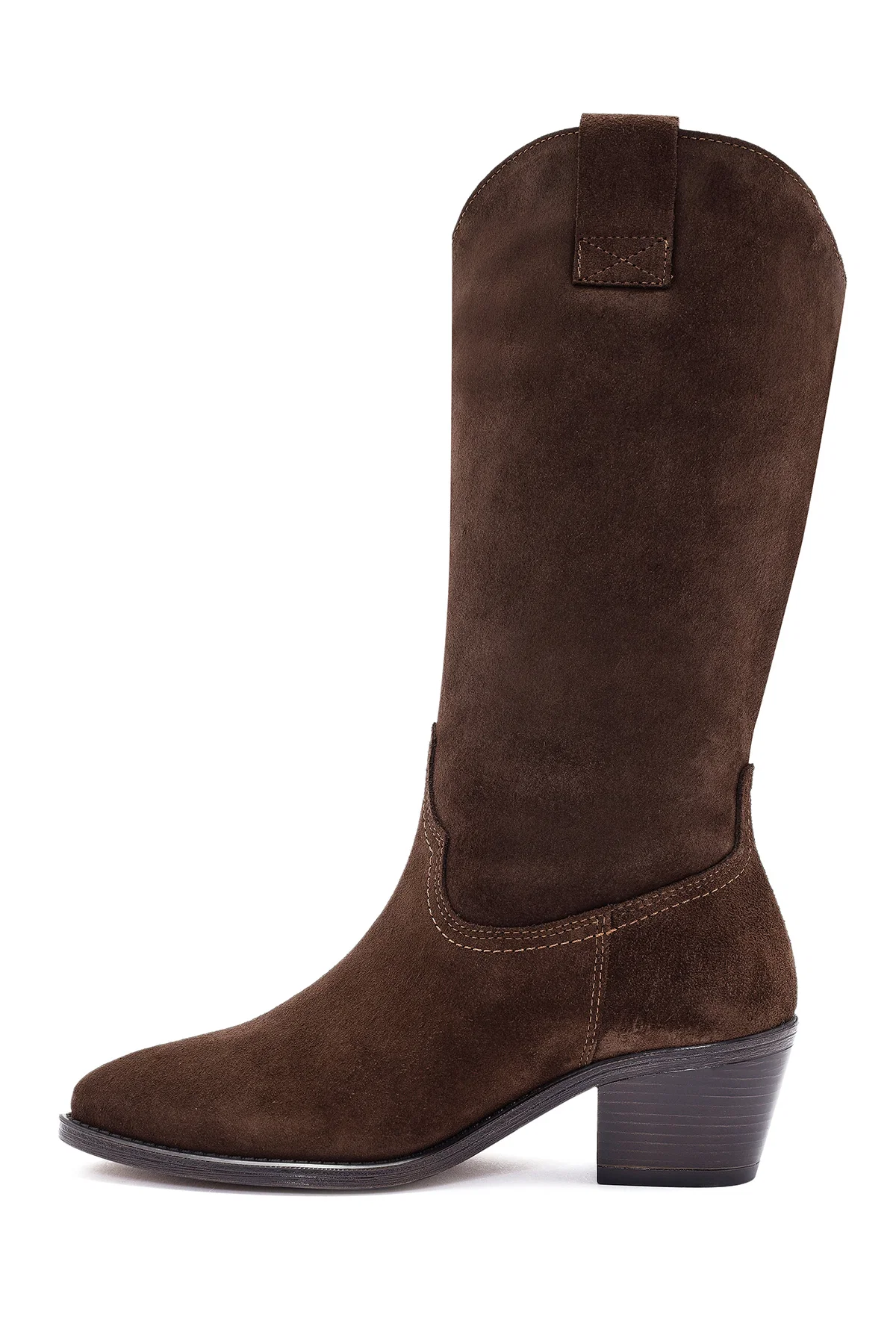 Kadın Kahverengi Kalın Topuklu Süet Deri Kovboy Çizme - Image 3