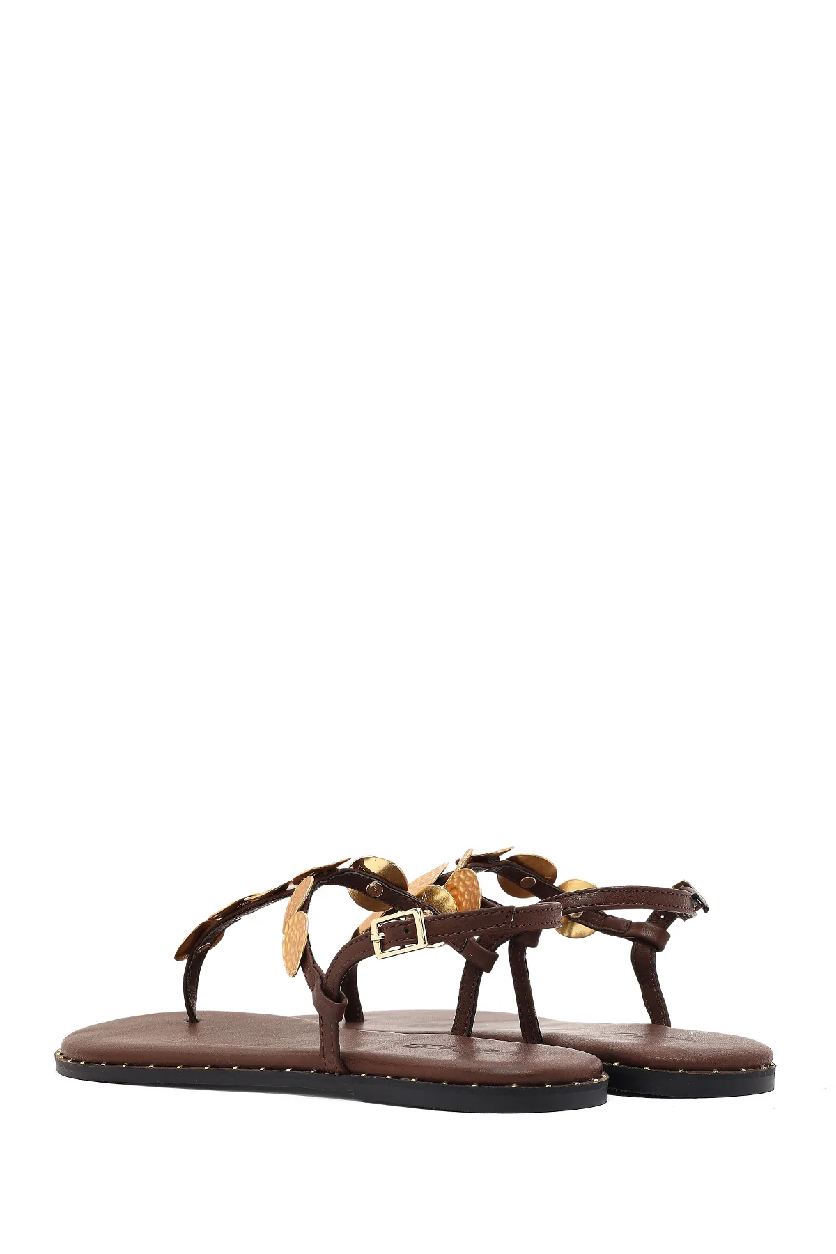 Kadın Kahverengi Metal Detaylı Parmak Arası Sandalet - Image 7