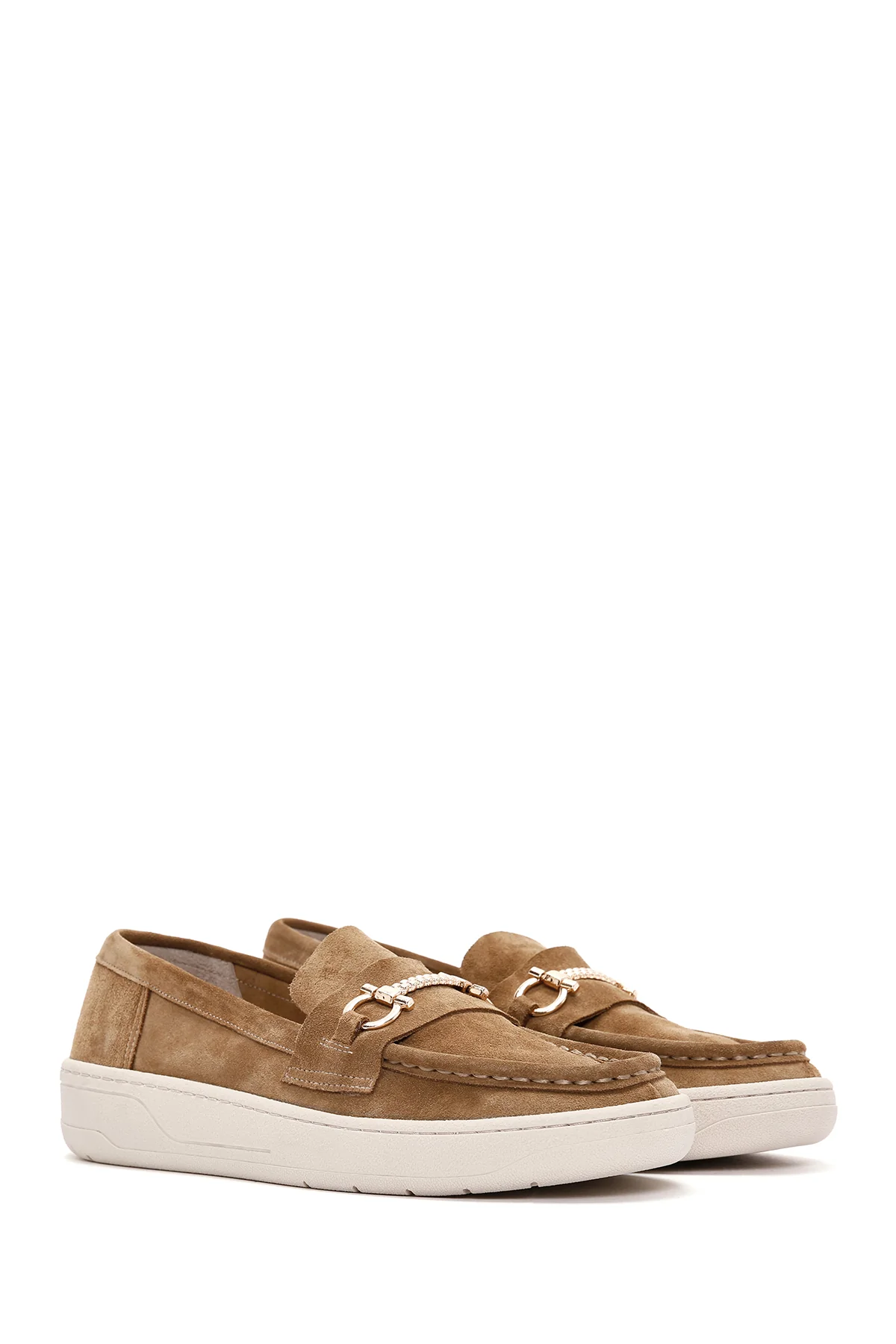 Kadın Kahverengi Süet Deri Casual Loafer - Image 3