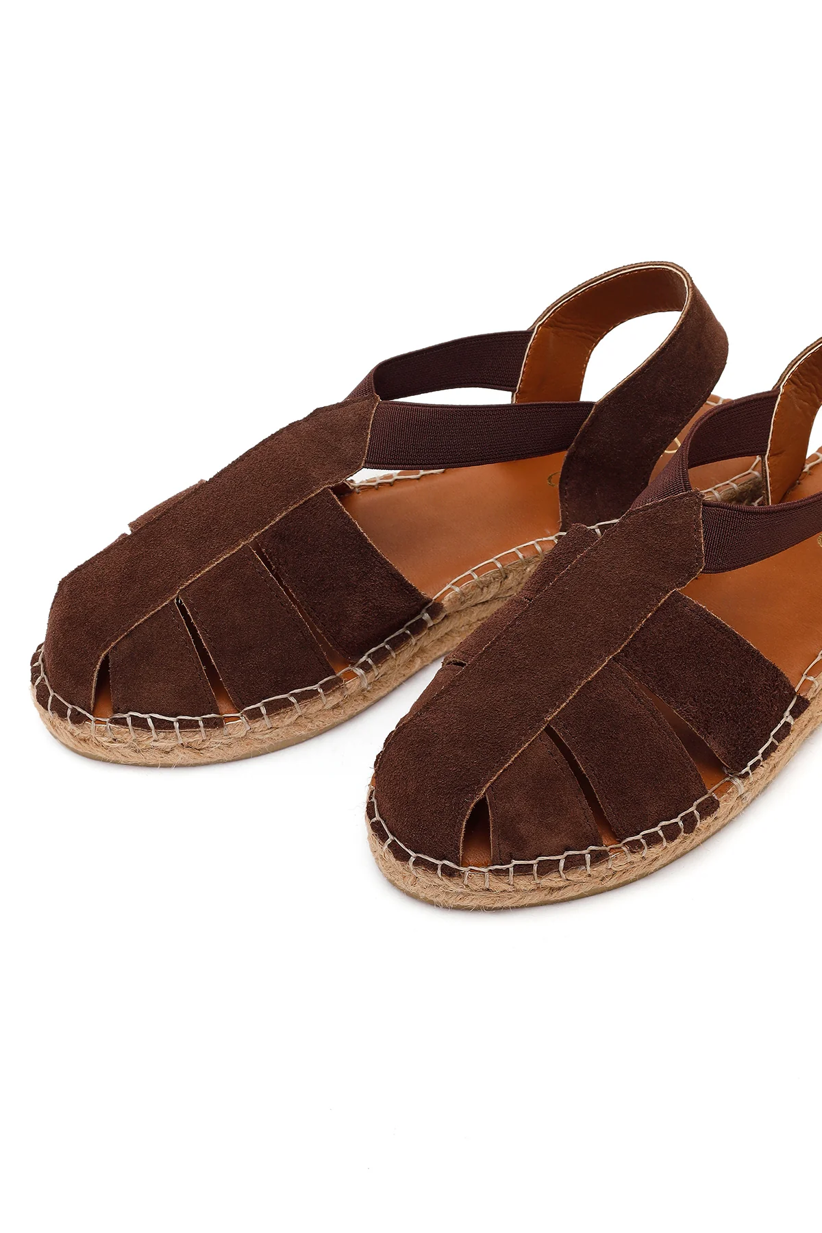 Kadın Kahverengi Süet Deri Espadril Sandalet - Image 10