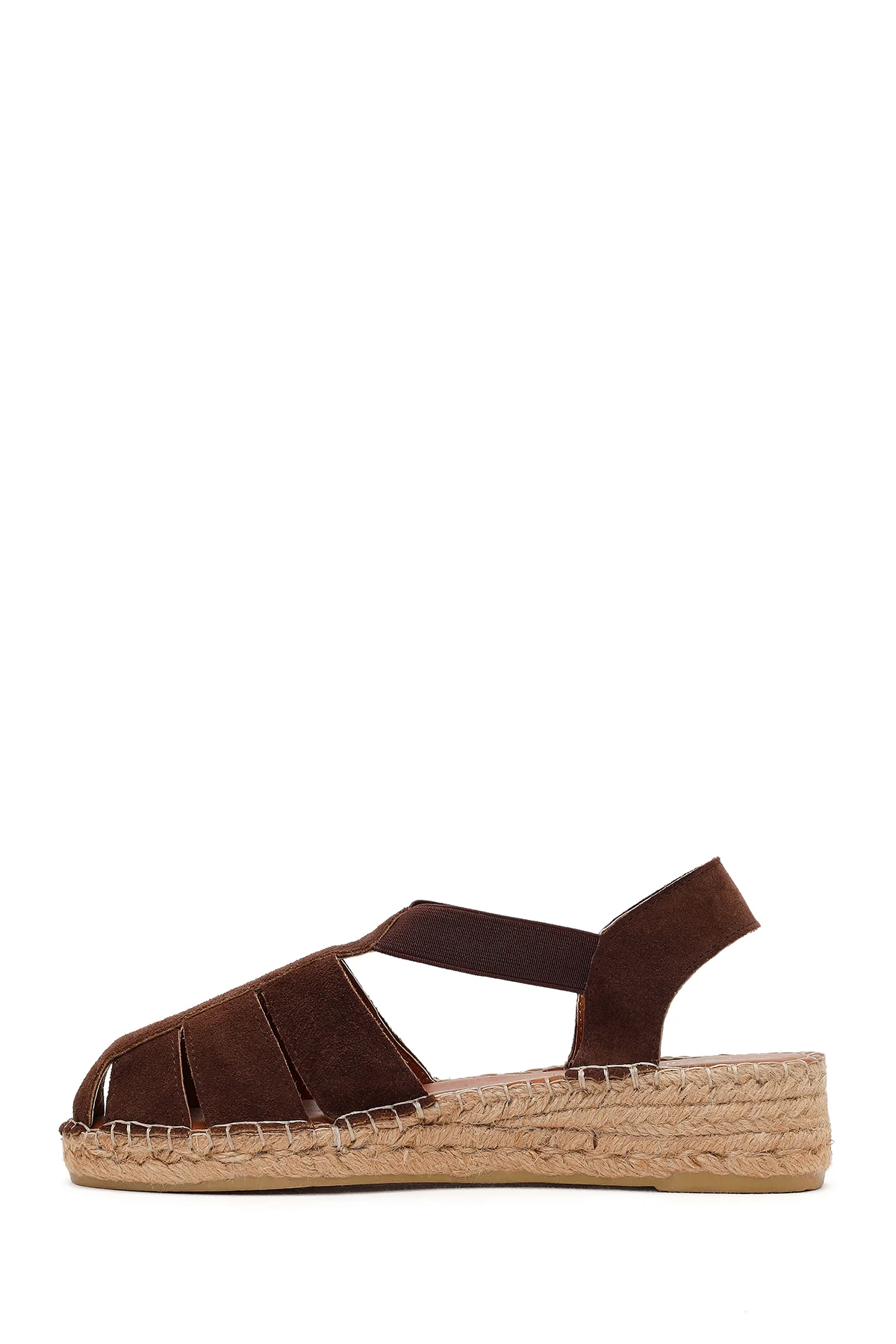 Kadın Kahverengi Süet Deri Espadril Sandalet - Image 3