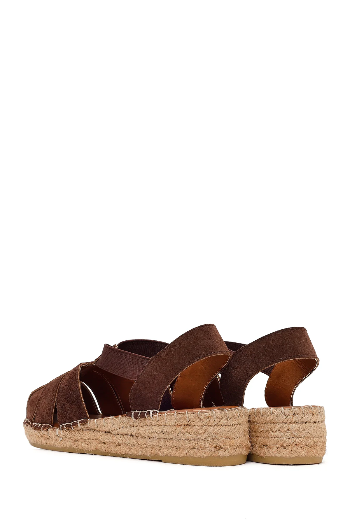 Kadın Kahverengi Süet Deri Espadril Sandalet - Image 6
