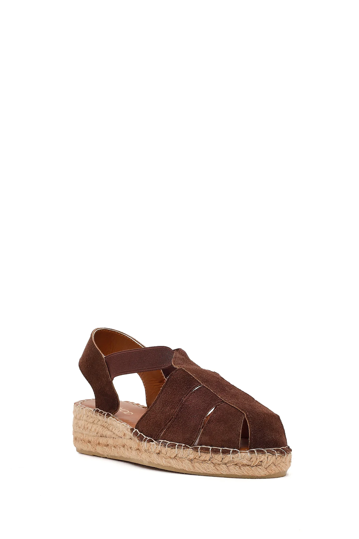 Kadın Kahverengi Süet Deri Espadril Sandalet - Image 7