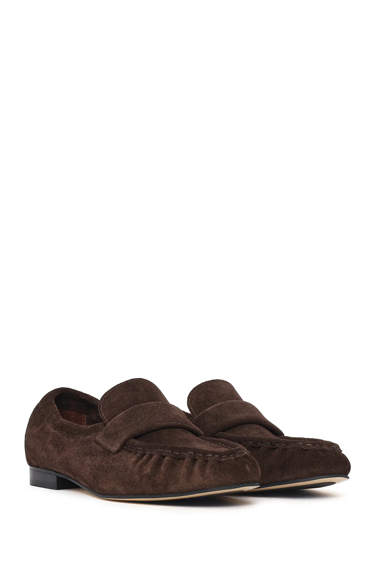 Kadın Kahverengi Süet Deri Maskülen Loafer - Image 2