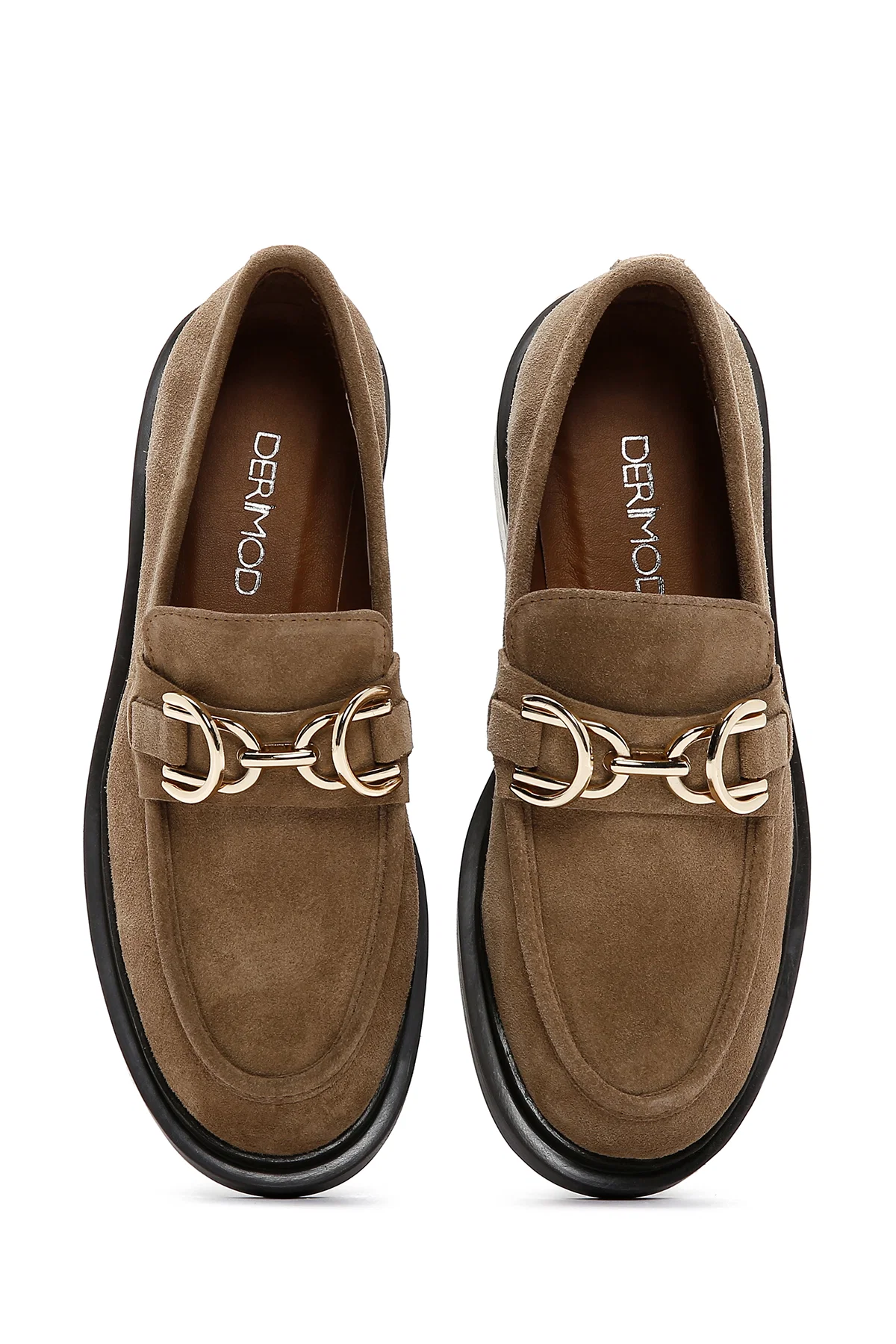 Kadın Kahverengi Toka Detaylı Süet Deri Maskülen Loafer - Image 6