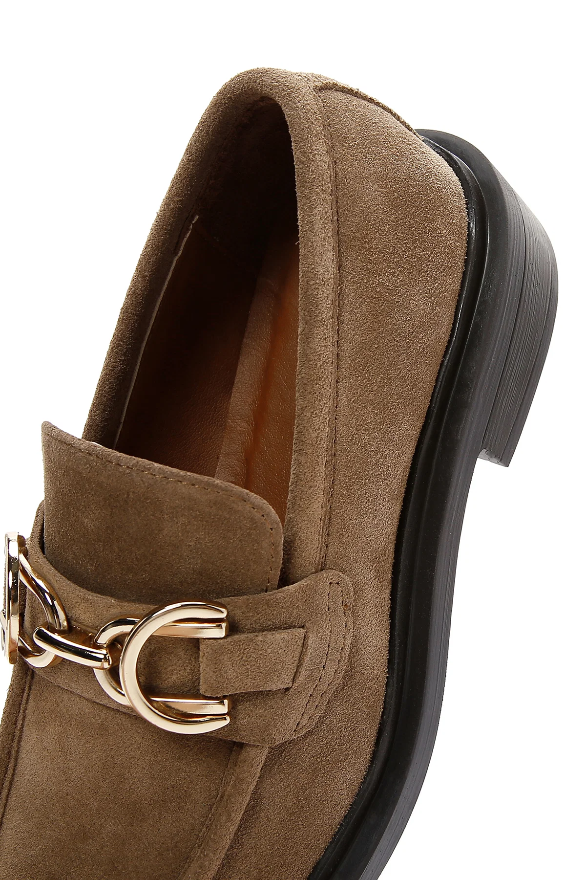 Kadın Kahverengi Toka Detaylı Süet Deri Maskülen Loafer - Image 7