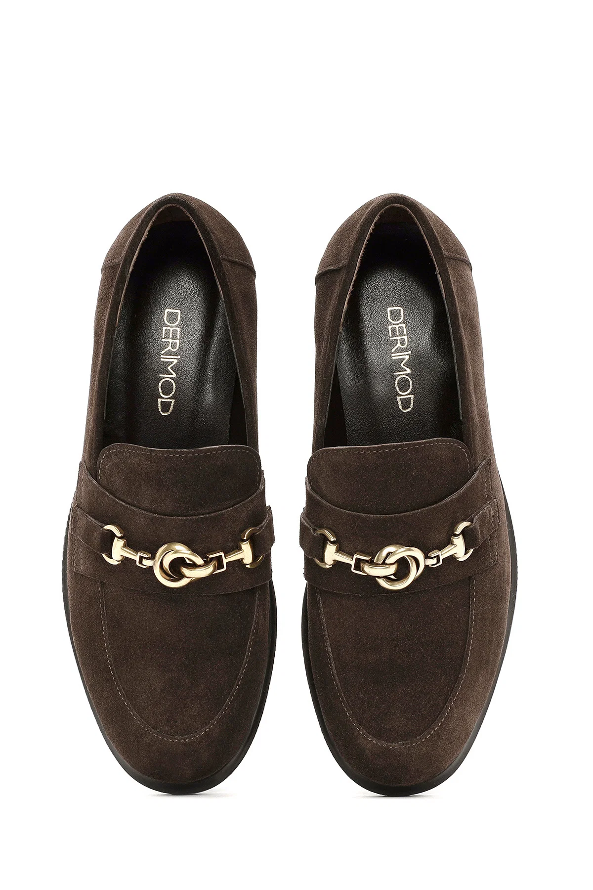 Kadın Kahverengi Toka Detaylı Süet Deri Maskülen Loafer - Image 7