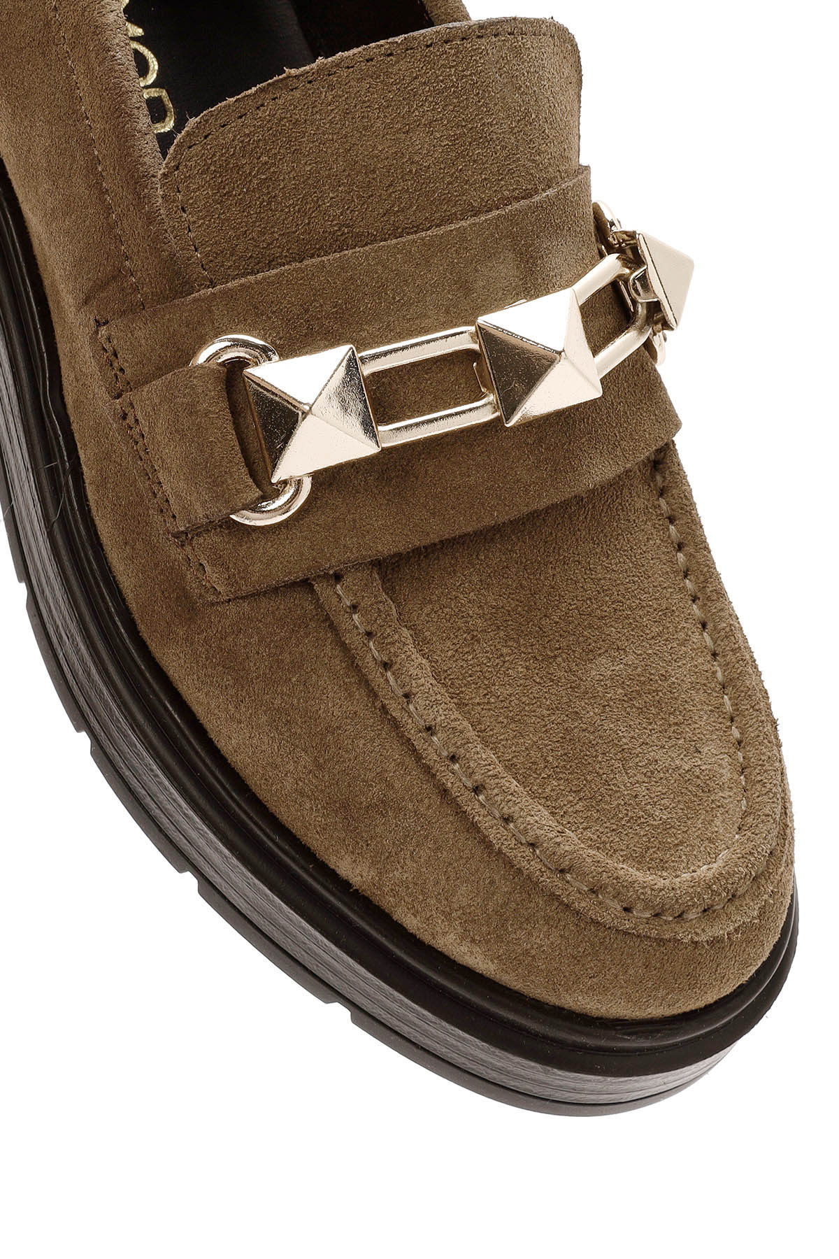 Kadın Kahverengi Toka Detaylı Süet Deri Maskülen Loafer - Image 11