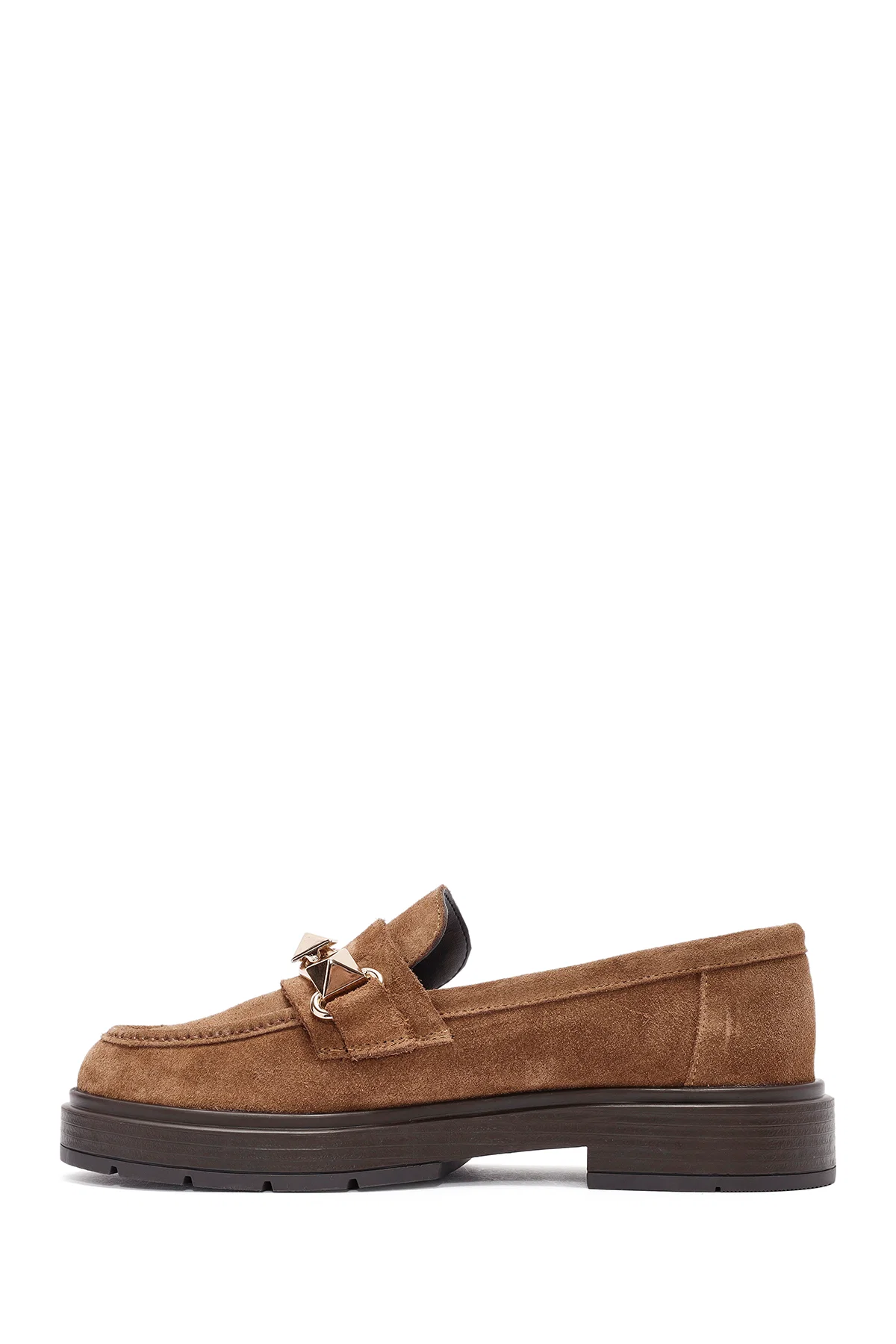 Kadın Kahverengi Toka Detaylı Süet Deri Maskülen Loafer - Image 2