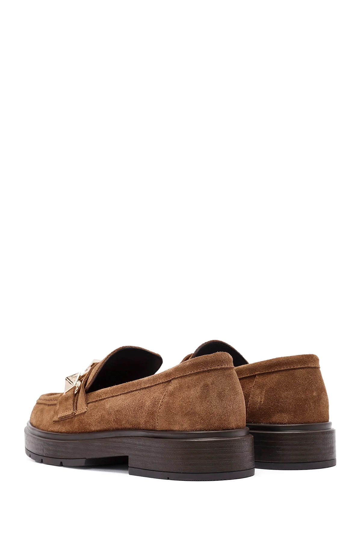 Kadın Kahverengi Toka Detaylı Süet Deri Maskülen Loafer - Image 5