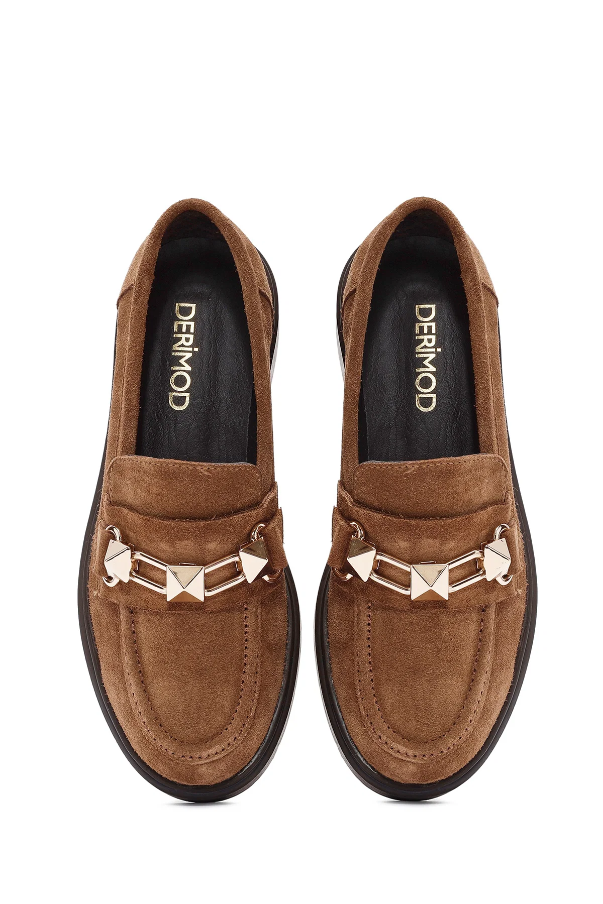 Kadın Kahverengi Toka Detaylı Süet Deri Maskülen Loafer - Image 7