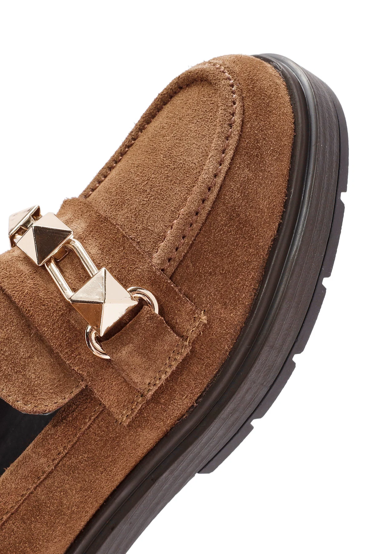 Kadın Kahverengi Toka Detaylı Süet Deri Maskülen Loafer - Image 9