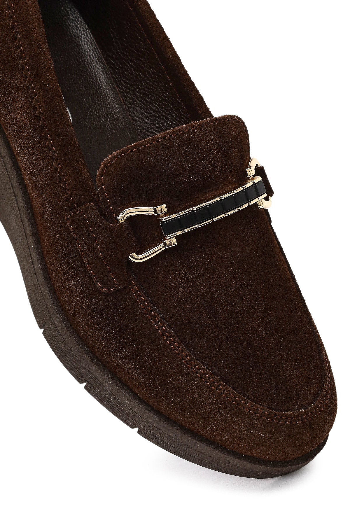 Kadın Kahverengi Tokalı Dolgu Topuklu Süet Deri Comfort Loafer - Image 9