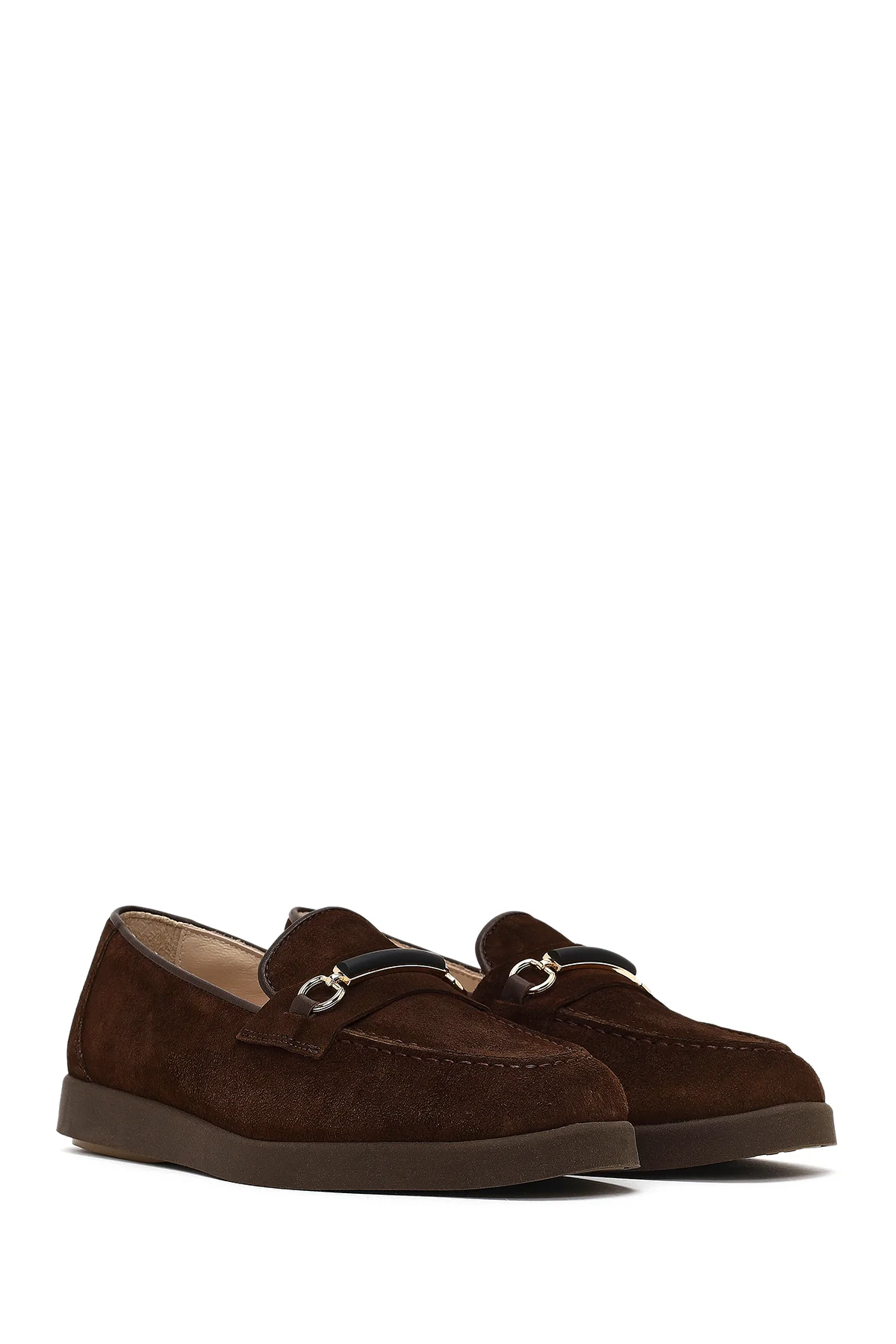 Kadın Kahverengi Tokalı Süet Deri Comfort Loafer - Image 3