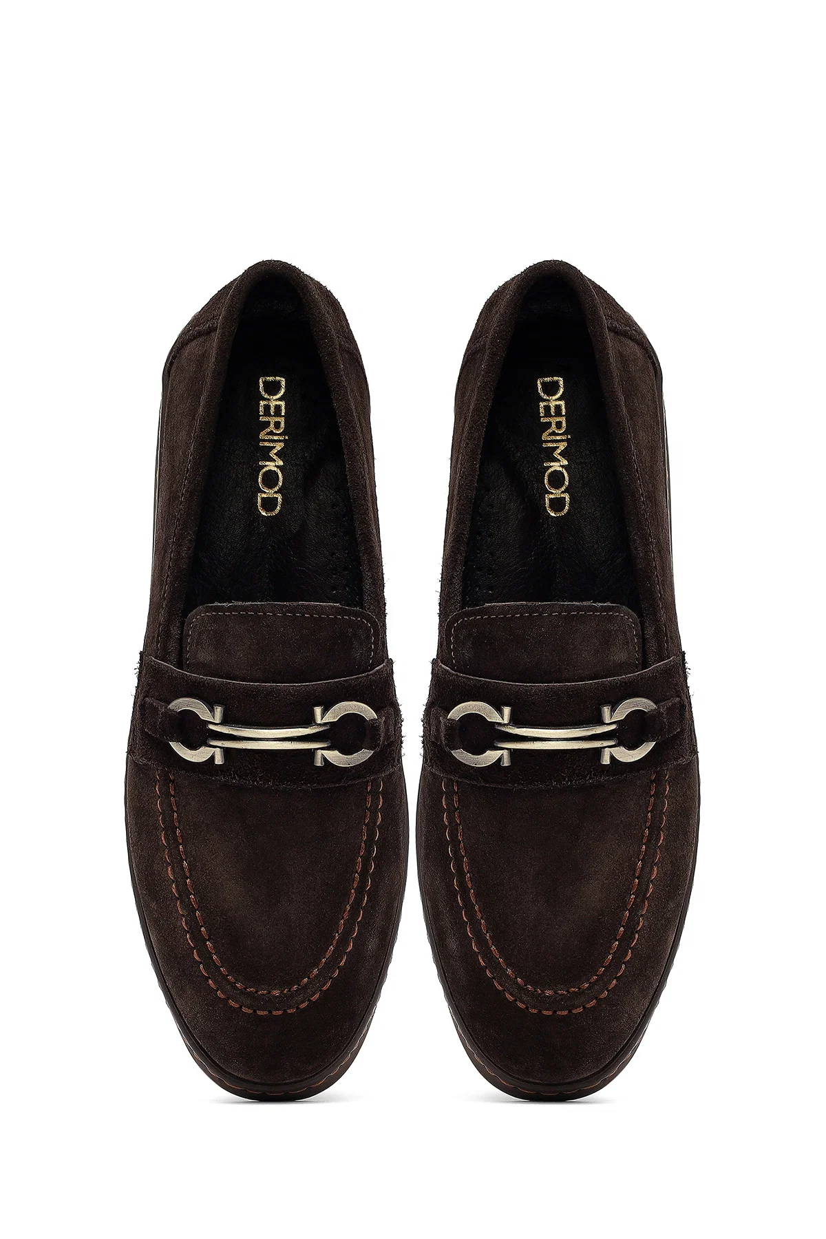 Kadın Kahverengi Tokalı Süet Deri Loafer - Image 7