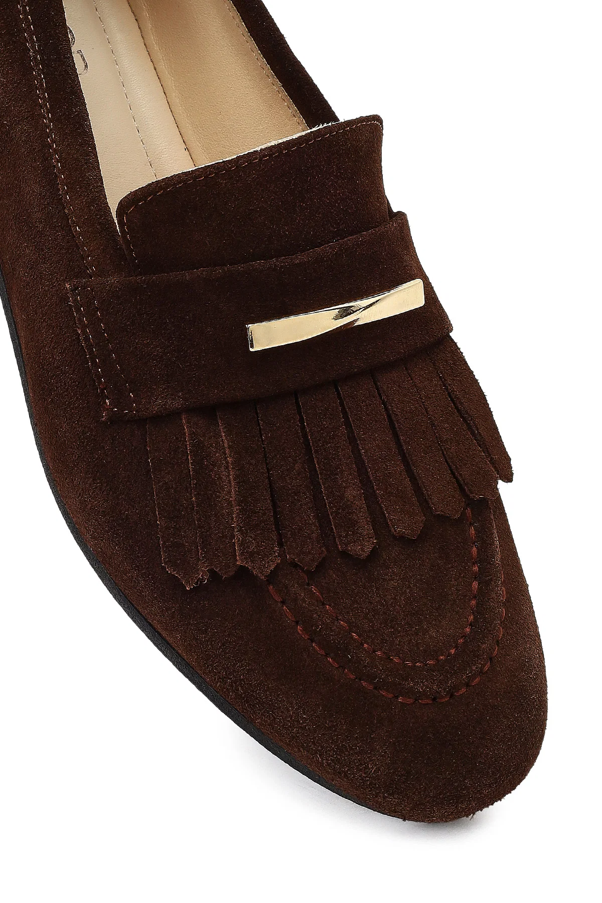 Kadın Kahverengi Tokalı Süet Deri Loafer - Image 9