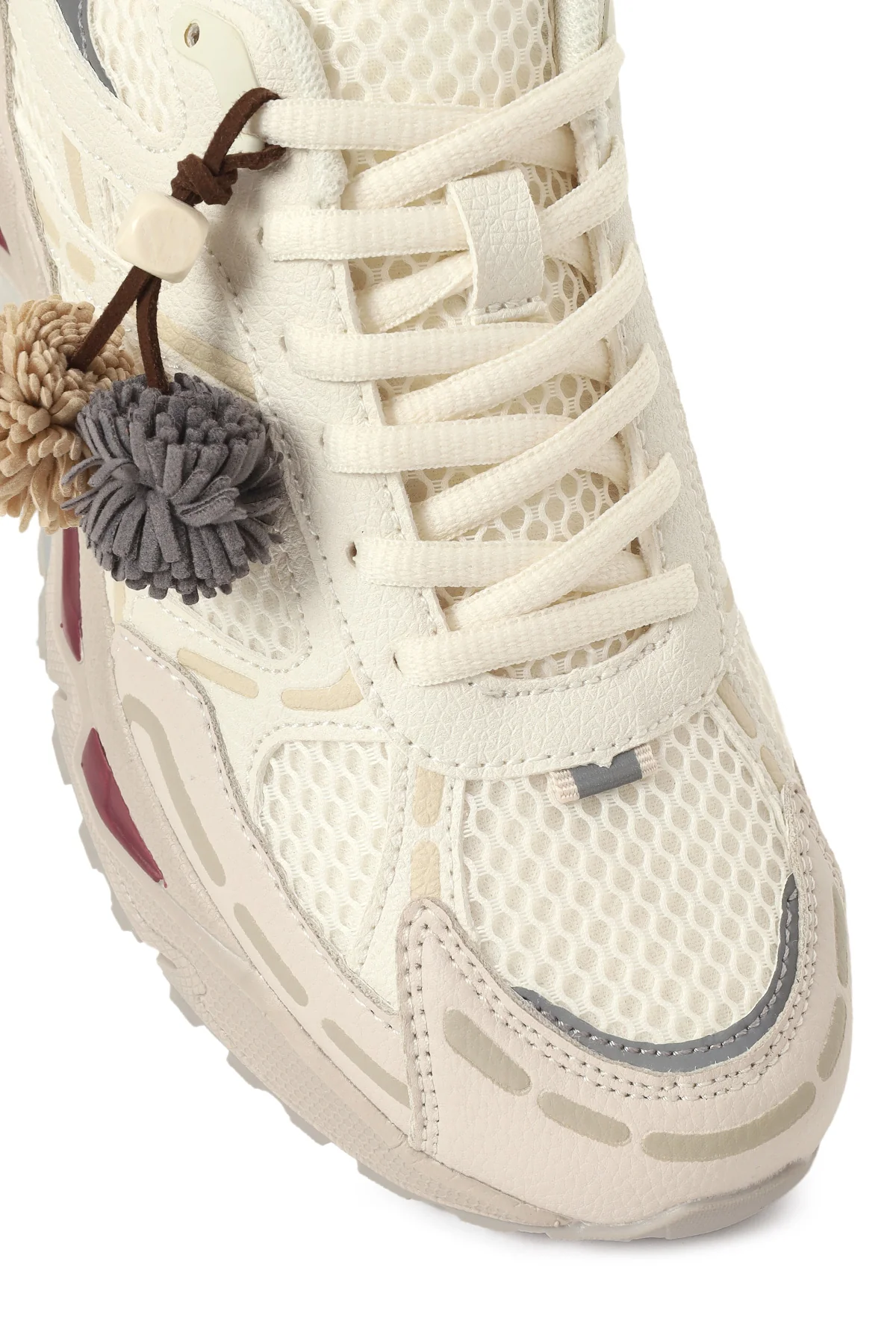 Kadın Krem Bağcıklı Charmlı Kalın Tabanlı Sneaker - Image 6