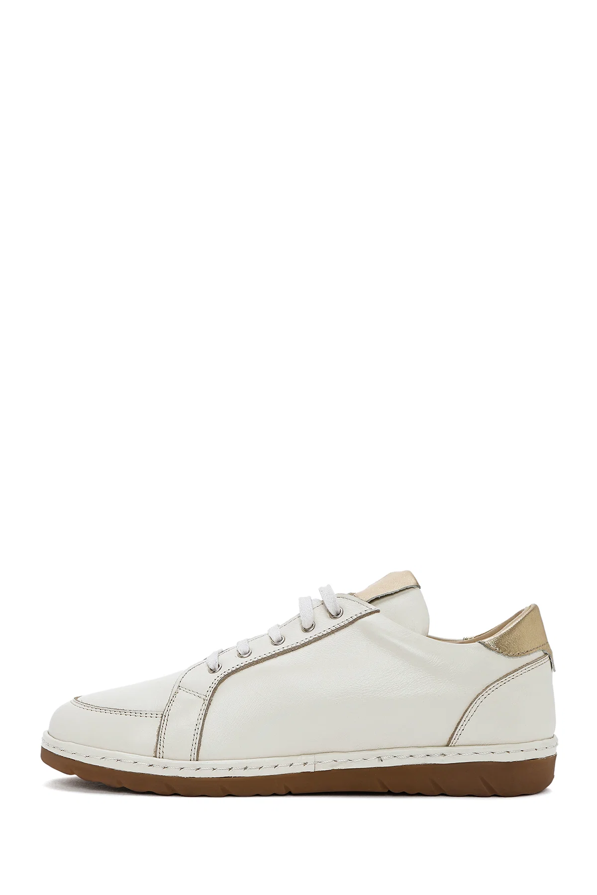 Kadın Krem Bağcıklı Deri Sneaker - Image 2