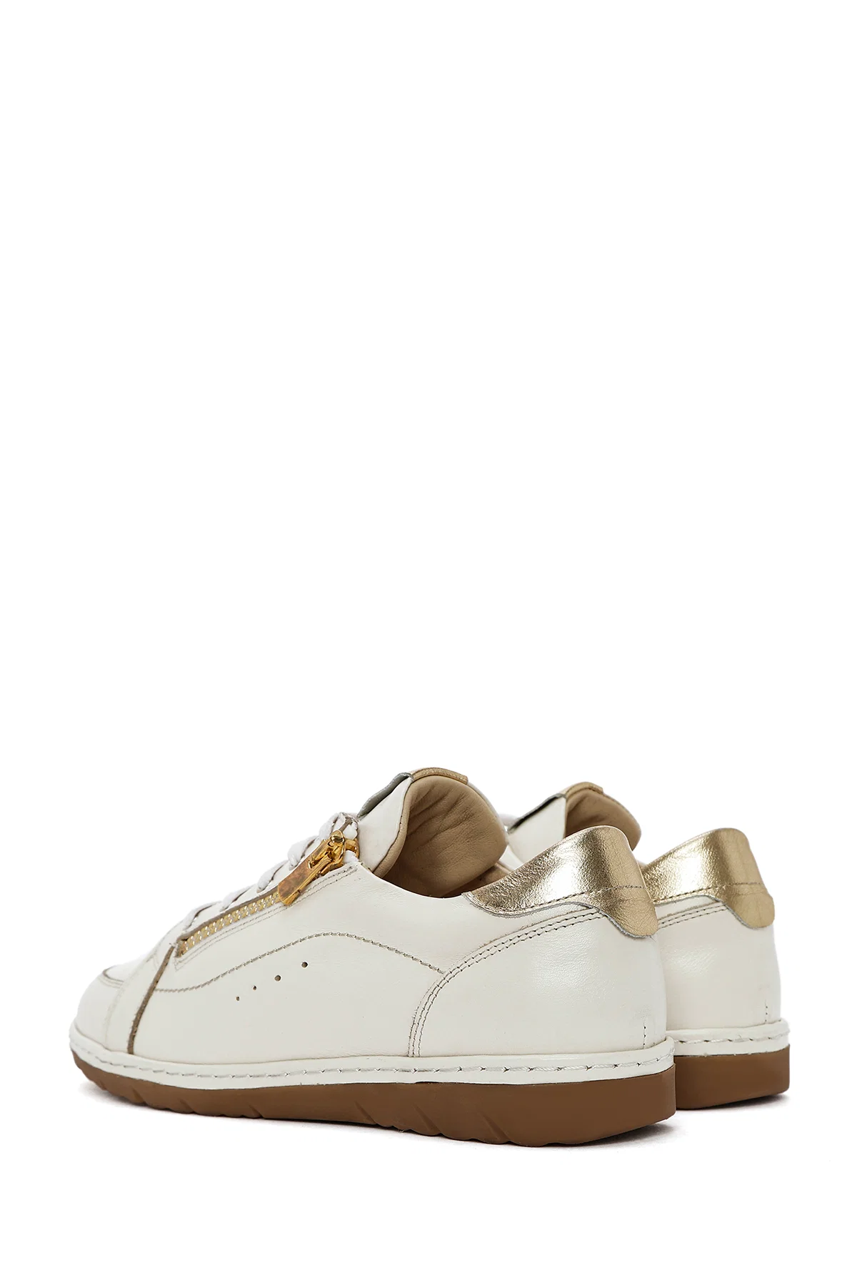 Kadın Krem Bağcıklı Deri Sneaker - Image 5