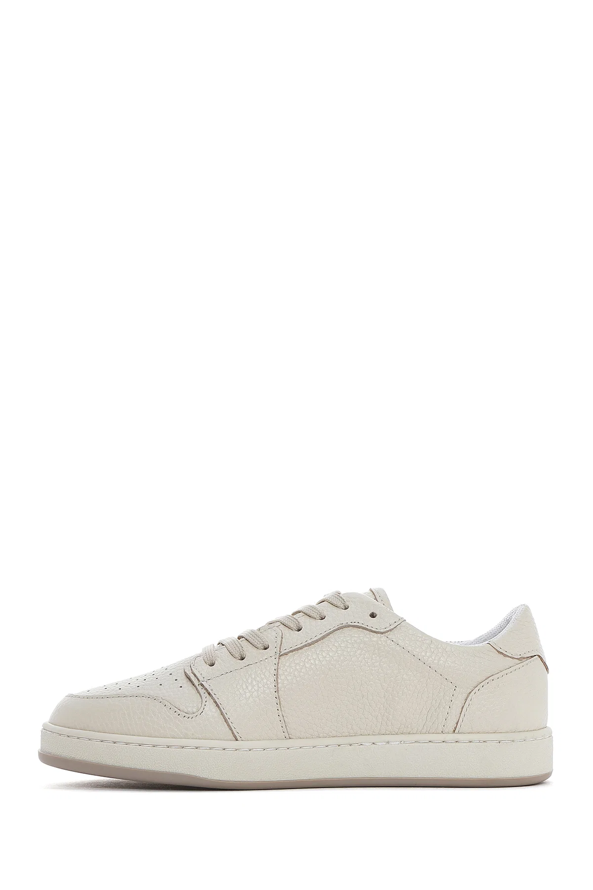 Kadın Krem Bağcıklı Deri Sneaker - Image 2