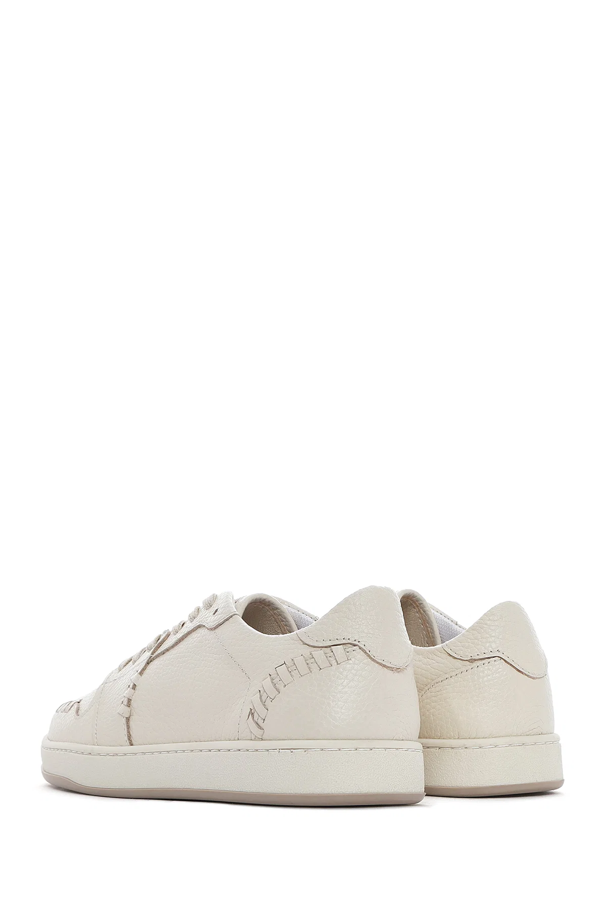 Kadın Krem Bağcıklı Deri Sneaker - Image 5