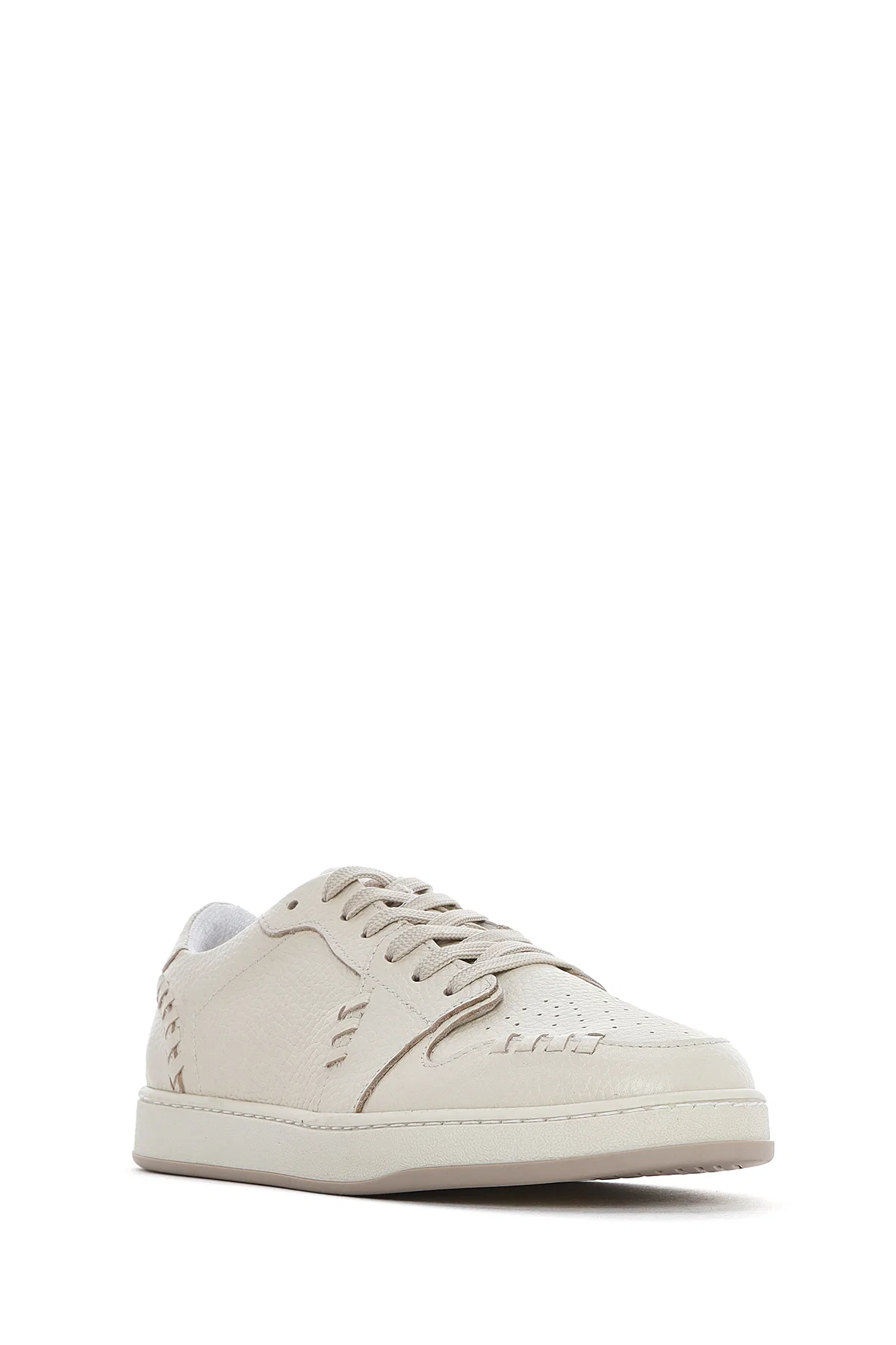 Kadın Krem Bağcıklı Deri Sneaker - Image 6