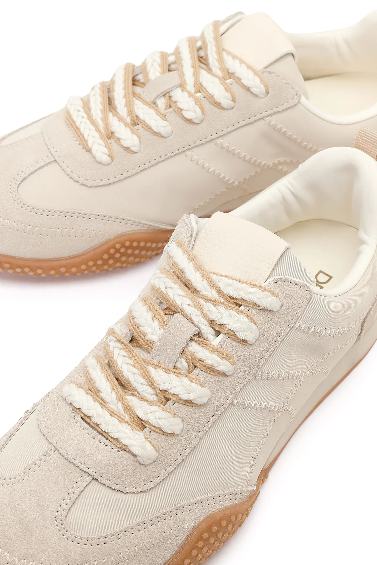 Kadın Krem Bağcıklı Deri Sneaker - Image 10