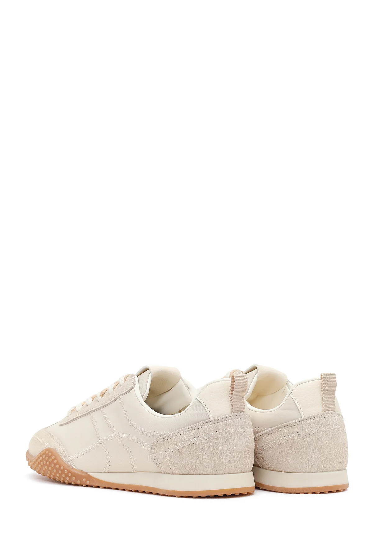 Kadın Krem Bağcıklı Deri Sneaker - Image 6