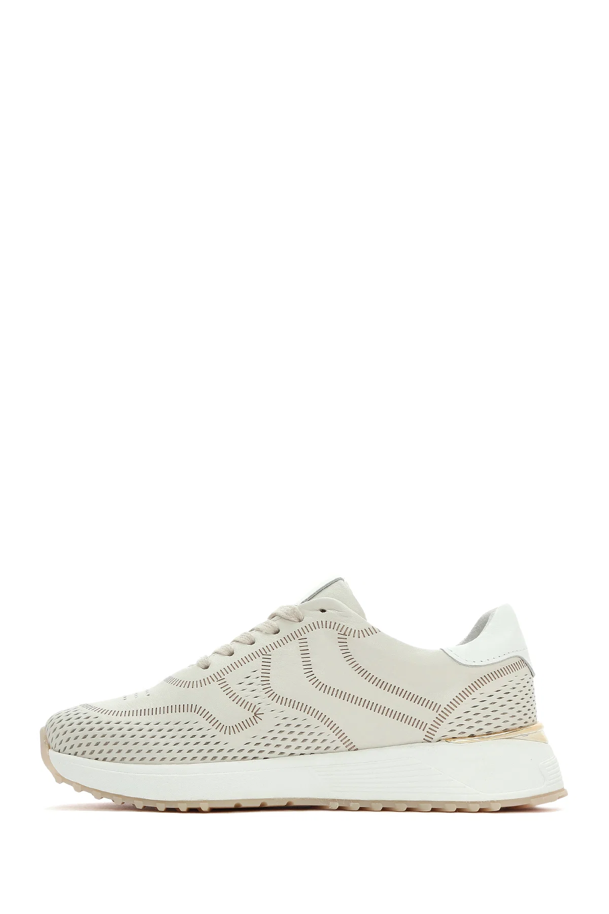 Kadın Krem Bağcıklı Kalın Tabanlı Deri Sneaker - Image 2