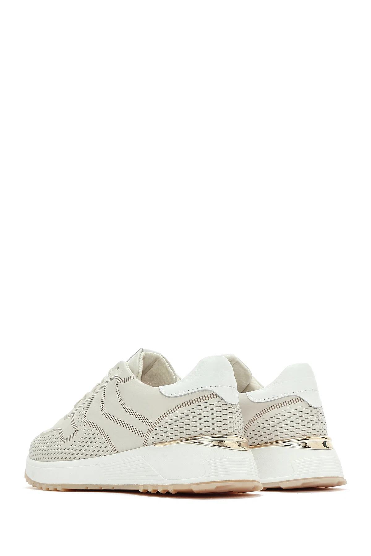 Kadın Krem Bağcıklı Kalın Tabanlı Deri Sneaker - Image 5