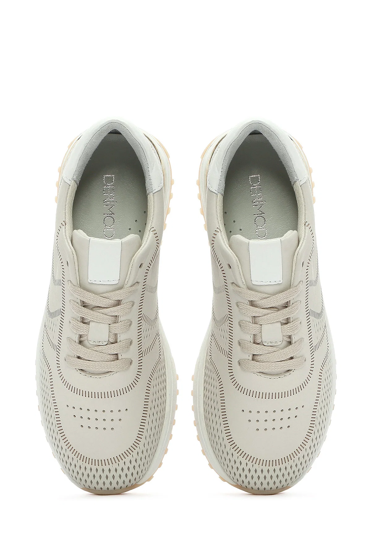 Kadın Krem Bağcıklı Kalın Tabanlı Deri Sneaker - Image 7