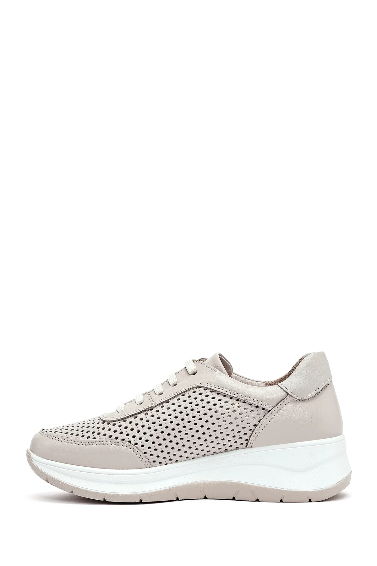 Kadın Krem Bağcıklı Kalın Tabanlı Deri Sneaker - Image 2