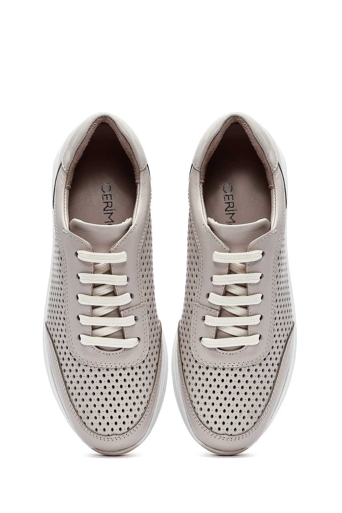 Kadın Krem Bağcıklı Kalın Tabanlı Deri Sneaker - Image 7
