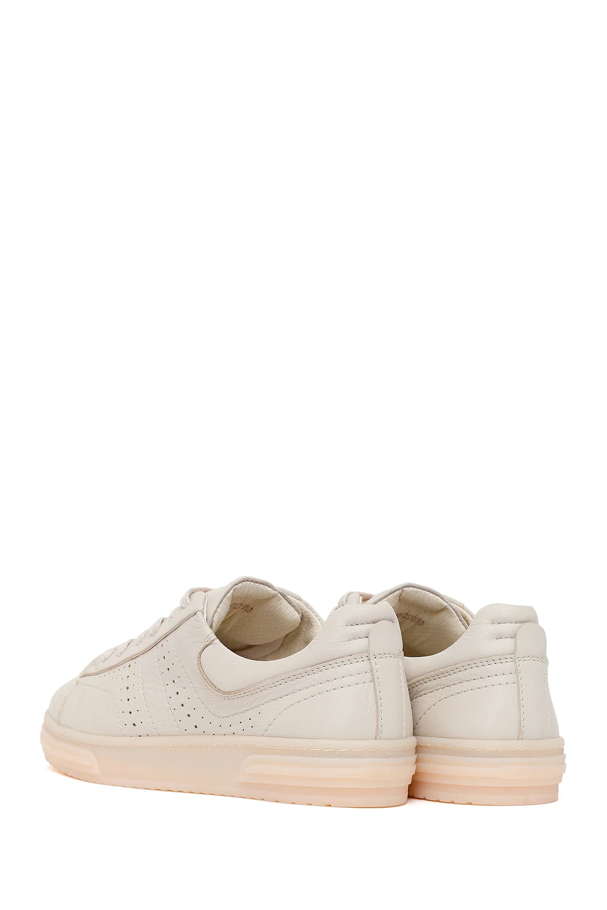 Kadın Krem Bağcıklı Kalın Tabanlı Deri Sneaker - Image 6