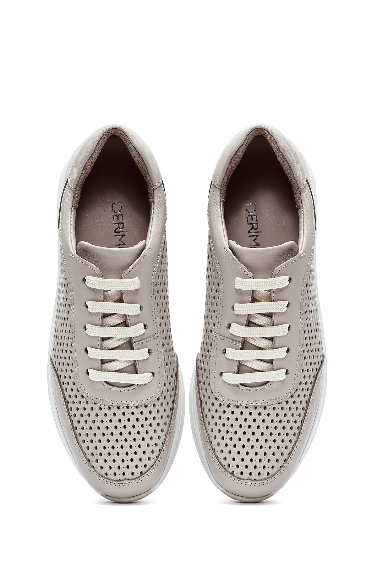 Kadın Krem Bağcıklı Kalın Tabanlı Deri Sneaker - Image 4