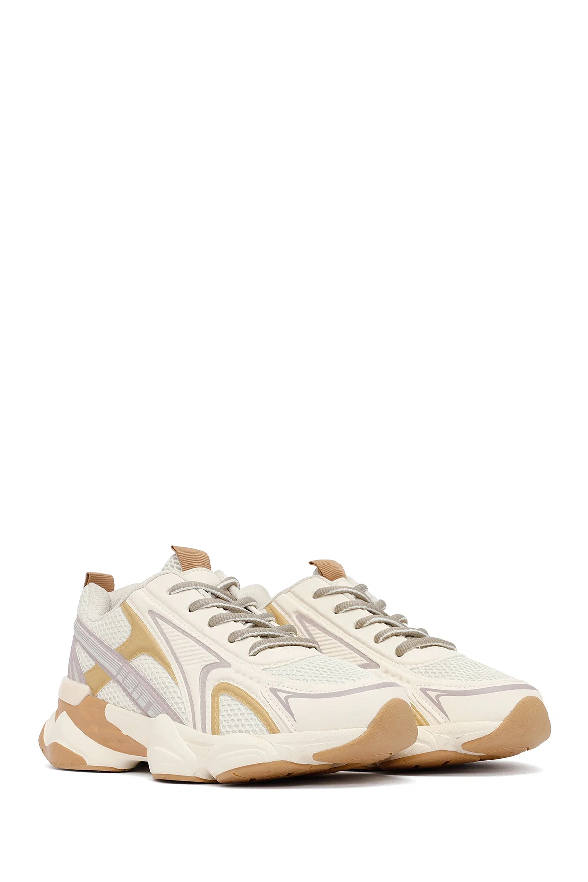 Kadın Krem Bağcıklı Kalın Tabanlı Sneaker - Image 3
