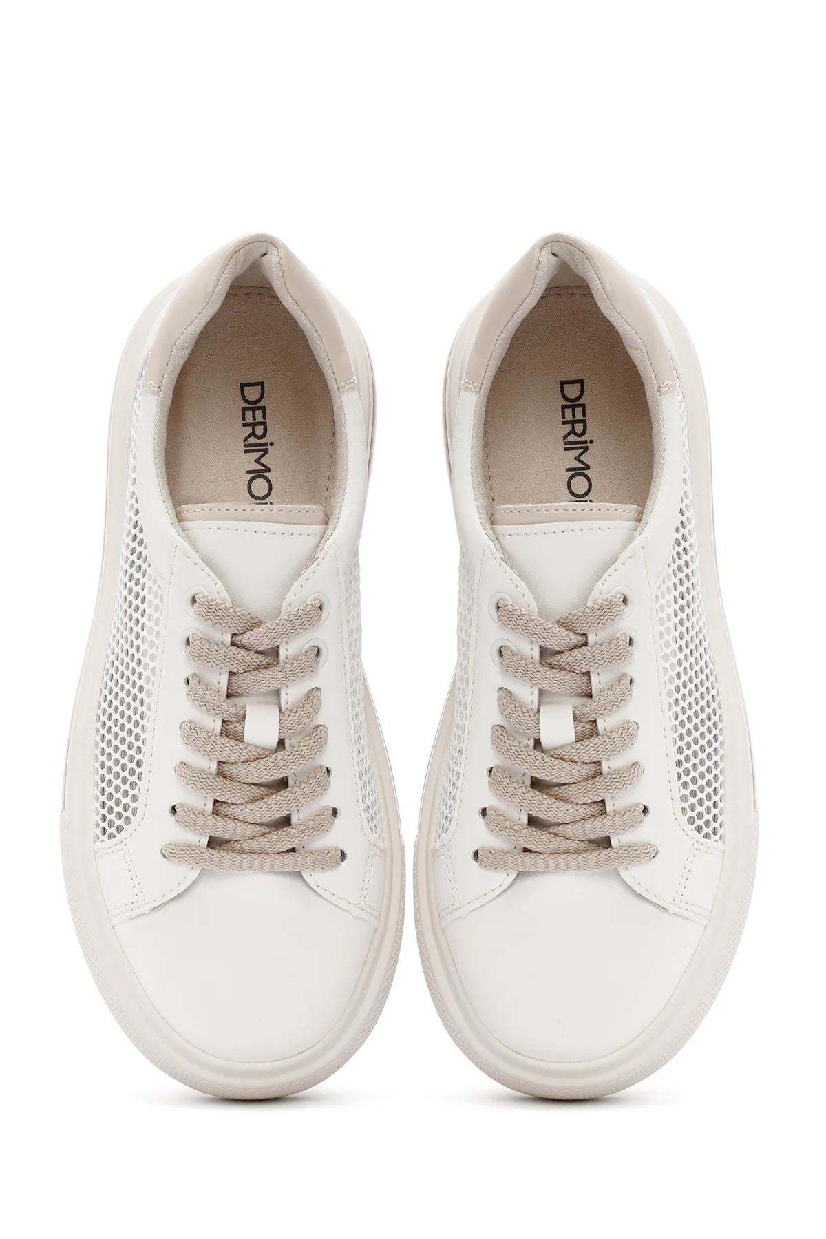 Kadın Krem Bağcıklı Sneaker - Image 7