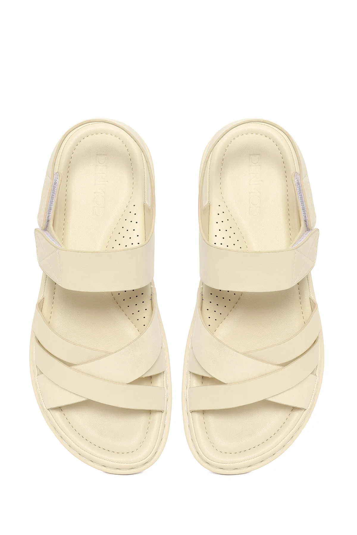 Kadın Krem Bantlı Kalın Tabanlı Comfort Sandalet - Image 4