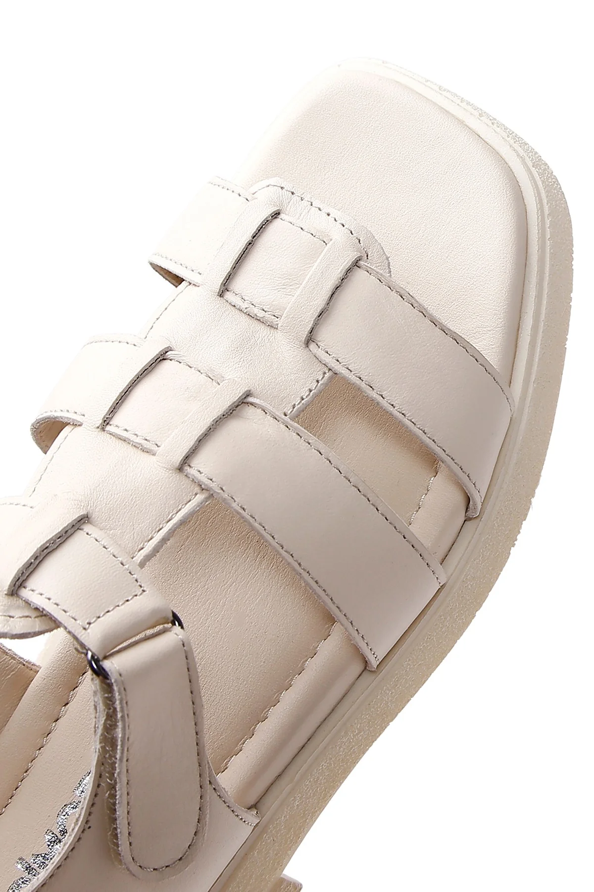 Kadın Krem Bilekten Bantlı Deri Comfort Sandalet - Image 8